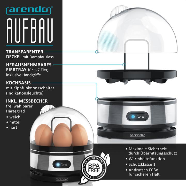Actual product image Arendo Breakfast set, kettle 1.5l temperature selection, 4-slice toaster & egg cooker for 7 eggs, silver