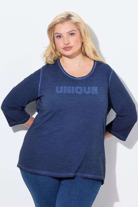 Actual product image Ulla Popken UNIQUE Embroidered 3/4 Sleeve Tee (46, 48)