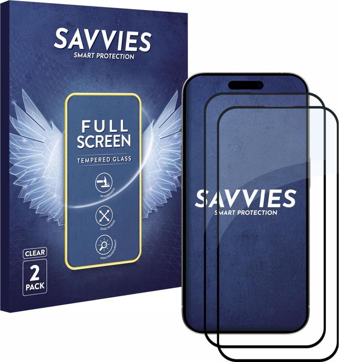Actual product image Savvies Full-screen armoured glass screen protector (2 Piece, Apple iPhone 15 Plus)