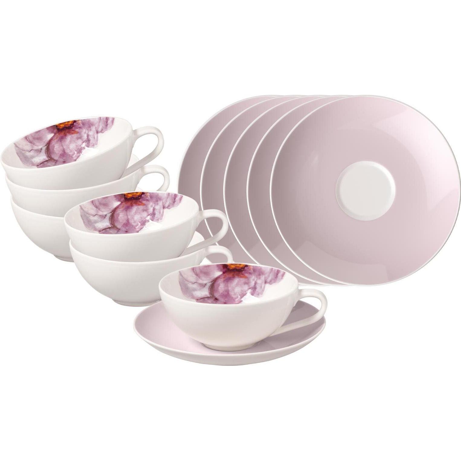 Villeroy & Boch, Tasse, Rose Garden Teetassen mit Untertassen (110 ml, 6 x)