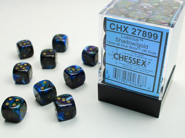 Produktbild Chessex Lustrous® 12mm d6 Shadow/gold Dice Block (36 dice)