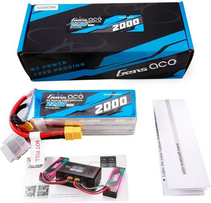 Actual product image Gens Ace 2000mAh 22.8V 60C 6S1P High Voltage Lipo Battery Pack with XT60 Plug (22.80 V, 2000 mAh)