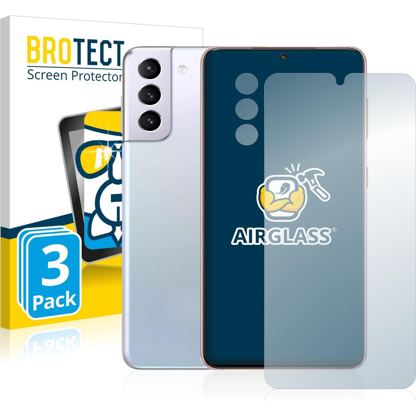 BROTECT AirGlass Panzerglasfolie (3 Stück, Samsung Galaxy S21), Smartphone Schutzfolie, Transparent