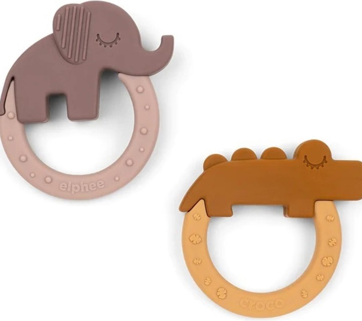 Actual product image Done by Deer Teething Ring 2-Pack Deer Friends Mustard/Powder