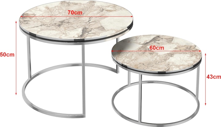 Actual product image En.Casa Coffee table set 'Skagen' in a set of 2 marble, white / silver