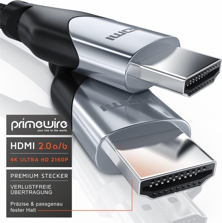 Actual product image Primewire HDMI cable 2.0b - 4k 60Hz Ultra HD - Ethernet Highspeed - 3 x shielded - Full HD - 3D - ARC (5 m, HDMI)