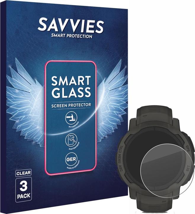 Immagine prodotto Savvies 3x Smart Glass – Hybrid Glass Pellicola in vetro 9H per Garmin Instinct 2 Solar (Istinto 2 solare)