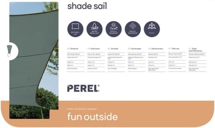 Produktbild Perel SONNENSEGEL - RECHTECKIG - 4 x 3 m - FARBE: GRÜNGRAU (4 x 3 m)