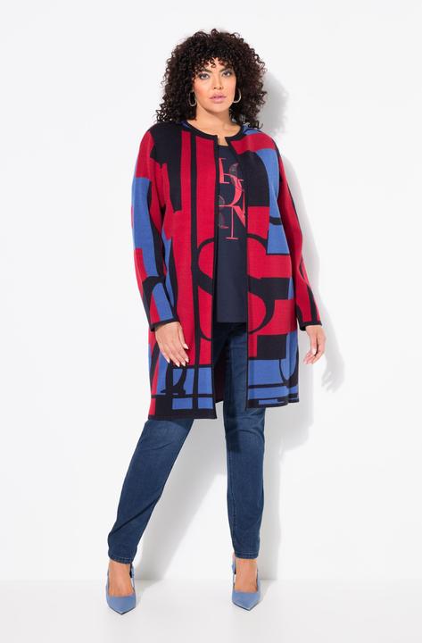 Actual product image Ulla Popken Letter Print Open Shape Longline Cardigan (54)
