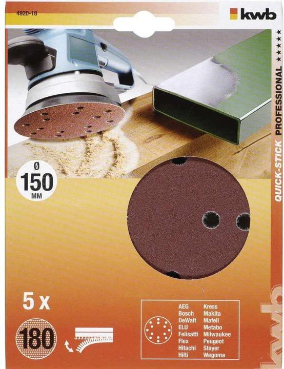 Actual product image kwb Velcro adhesive discs 150 Perforated K180/5pcs. (180)