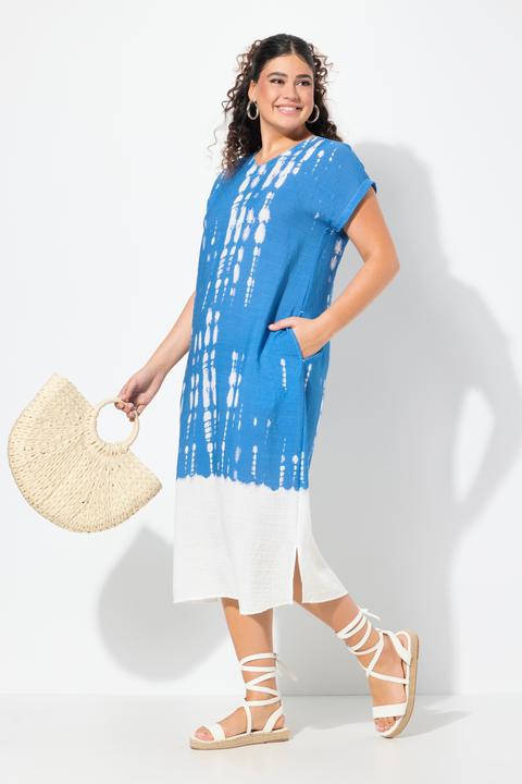 Produktbild Ulla Popken Kaftan, Leinenmix, Batikdruck, V-Ausschnitt, Halbarm (54)