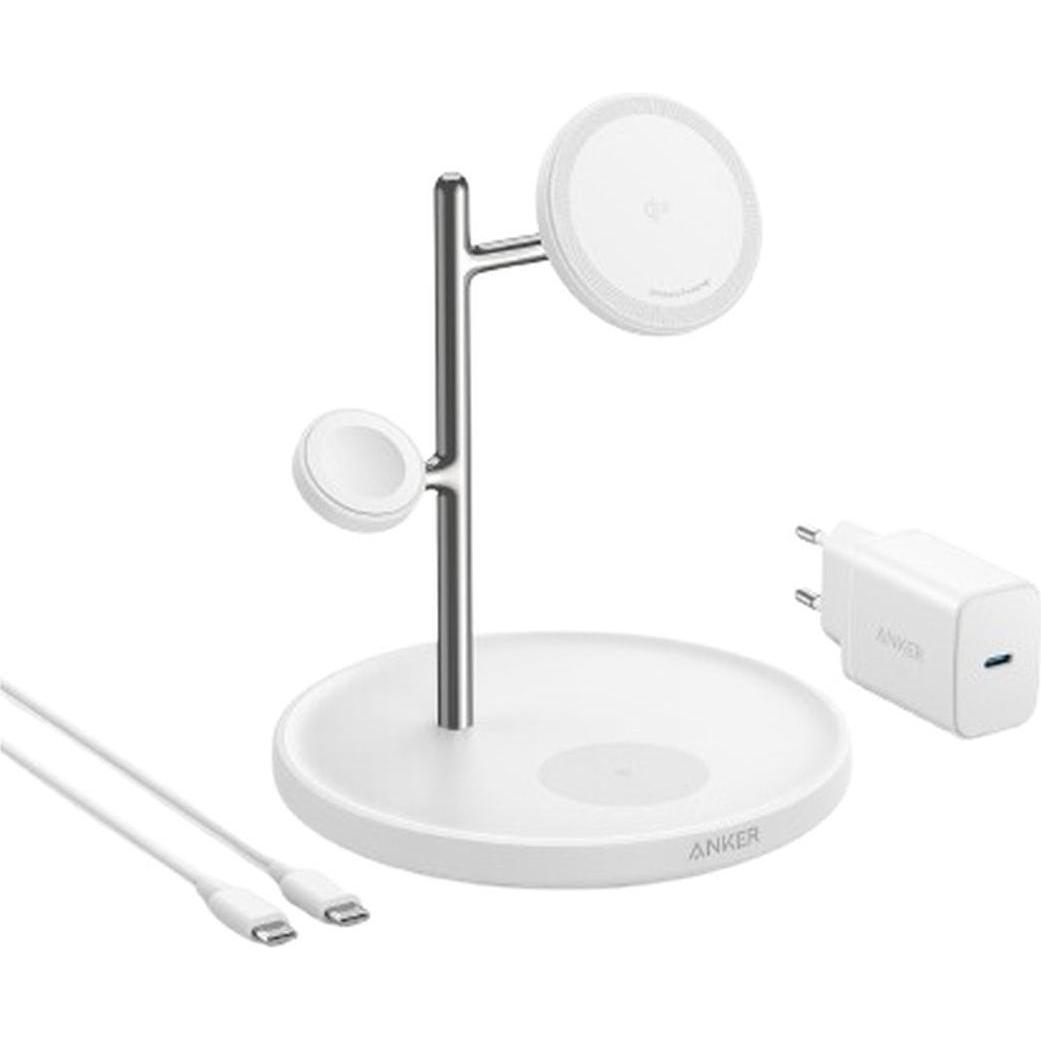 Anker Stacja magnetyczna MagGo 15W 3-in-1 Biała (15 W), Caricabatteria senza fili, Bianco