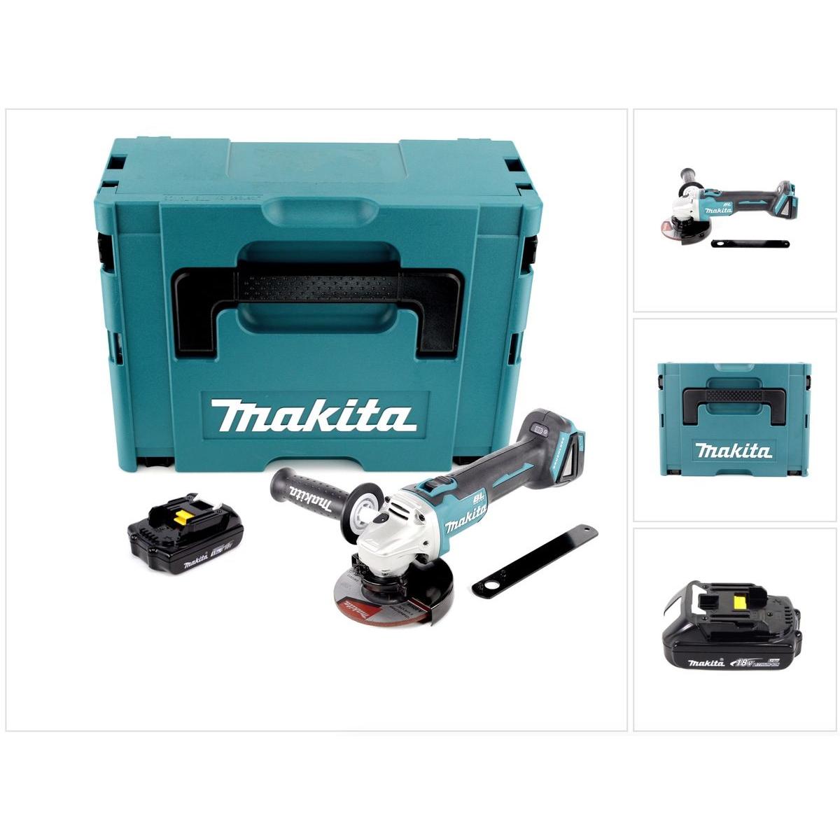 Makita, Smerigliatrice angolare, DGA 506 Y1J Smerigliatrice angolare a batteria 18V 125mm Brushless + 1x Batteria 1,5Ah + Vali (125 mm)