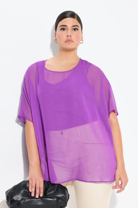 Produktbild Ulla Popken Chiffonbluse, Oversized, Rundhals, Halbarm (50, 52, 54, 56)