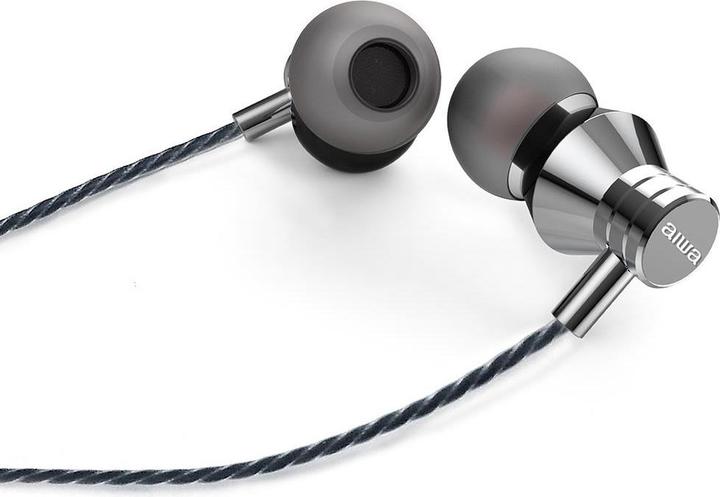Actual product image Aiwa HEADPHONES MICRO ESTM-50SL SILVER in-ear/JACK 3.5 MM PLATE.GOLD/CABLE 120CM/MICRO ESTM-50SL (Cable)