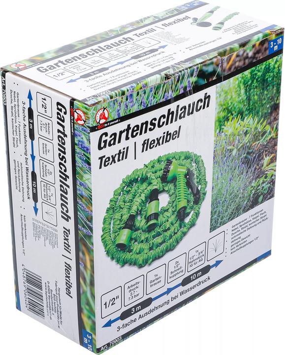 Produktbild BGS Wasserschlauch Textil flexibel mit Garten-Handbrause mit 7 Funktionen 3 - 10 m (9.50 mm)
