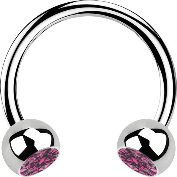 Actual product image Star Piercing Micro Circular Barbell silver with two balls crystal pink (without brass, Surgical steel 316L)