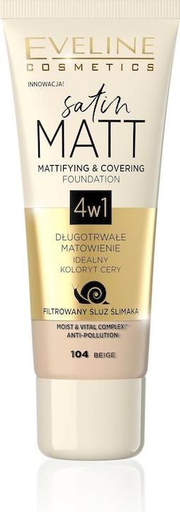 Eveline Fond de teint mat satiné fond de teint matifiant pour le visage 104 Beige 30ml (104 Beige)