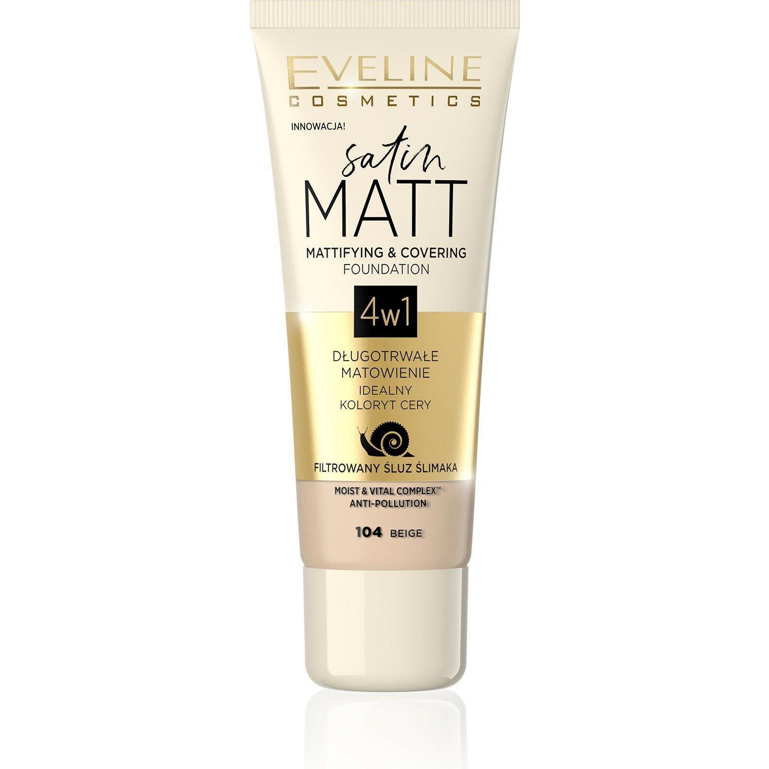 Eveline, Primer + Base, Satin Matt Foundation mattierende Gesichtsgrundierung 104 Beige 30ml (104 Beige)