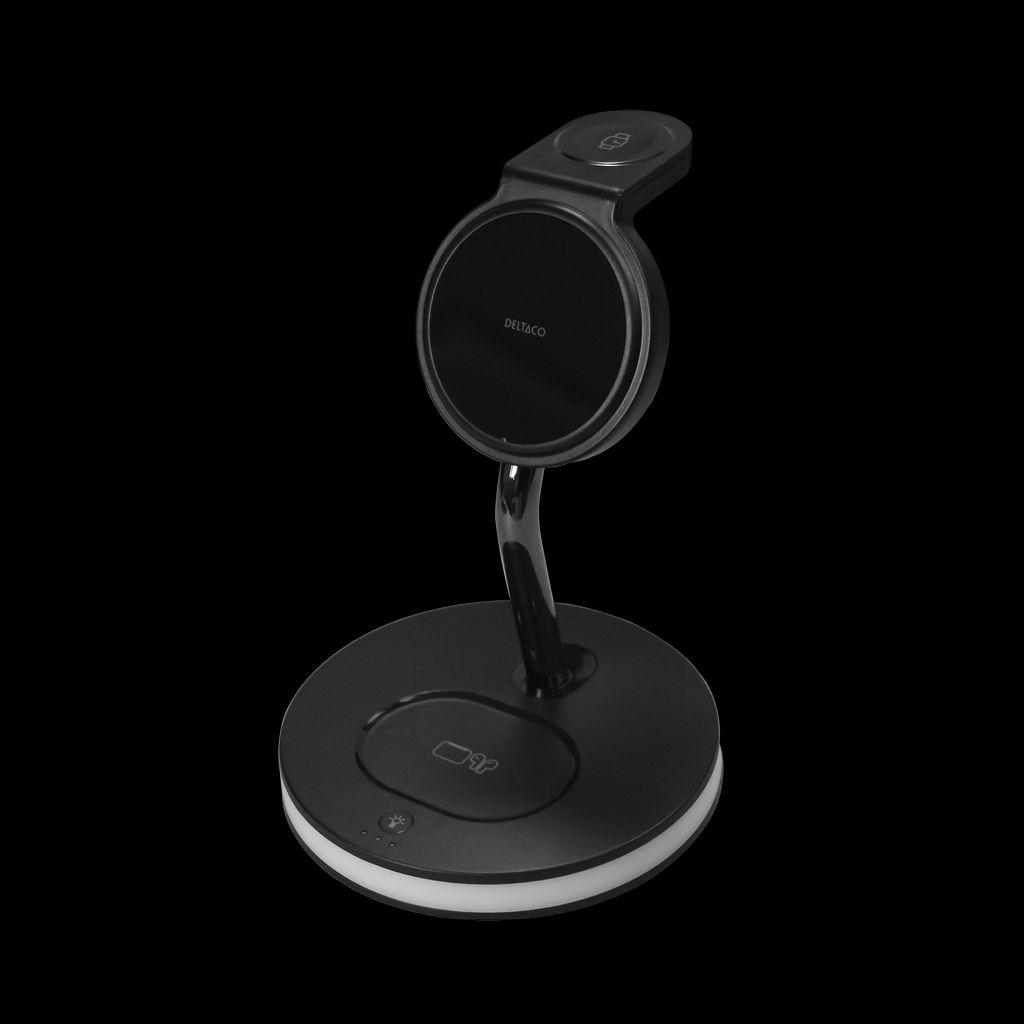 Thumbnail - Deltaco 3-in-1 magnetinis belaidis įkroviklis, telefonas/TWS/laikrodis, LED lemputė / QI-1041, Wireless Charger, Schwarz