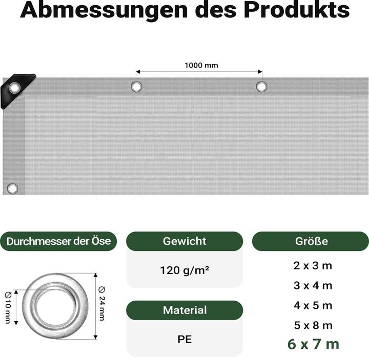 Actual product image Wiltec weatherproof tarpaulin green grey 7x6m PE tarpaulin 120g/m² garden tarpaulin (7 x 6 m)