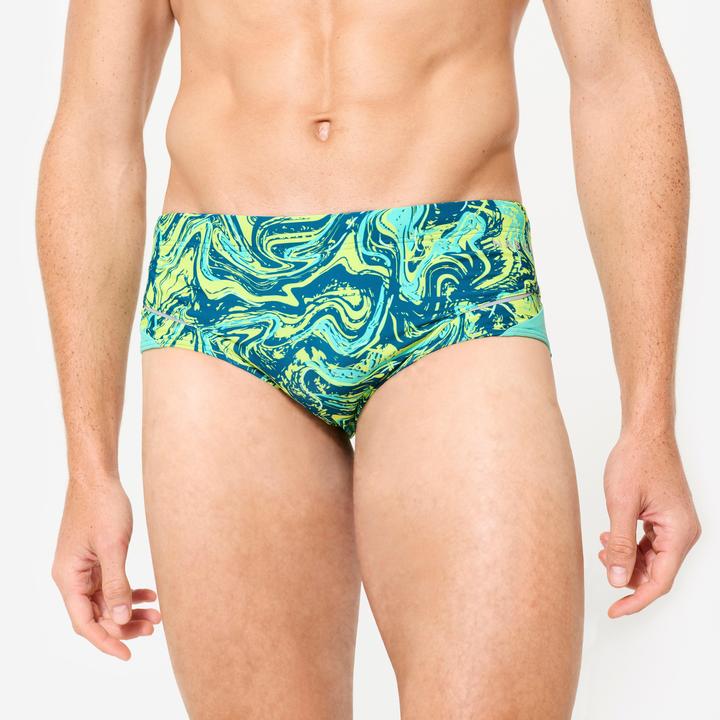 Produktbild Nabaiji Badehose Slip Herren Kastenform - 900 Print gelb/grün (44)