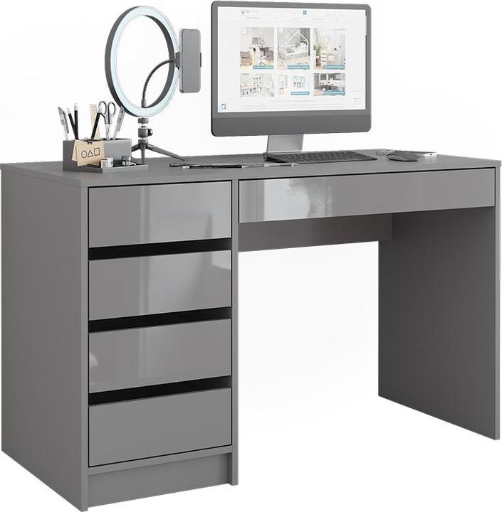 Produktbild Vicco Schreibtisch Sherry, Grau Hochglanz, 55 x 120 cm mit Schubladen (120 x 55 x 75 cm)