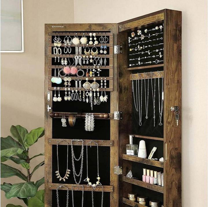 Image du produit Songmics Schmuckhalter mit Spiegel 37 x 10 x 120 cm, Braun