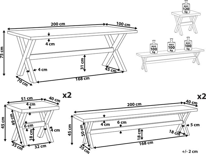 Produktbild Beliani Gartenmöbel Set Faserzement weiss 8-Sitzer 5-teilig OLBIA (200 x 100 x 75 cm)