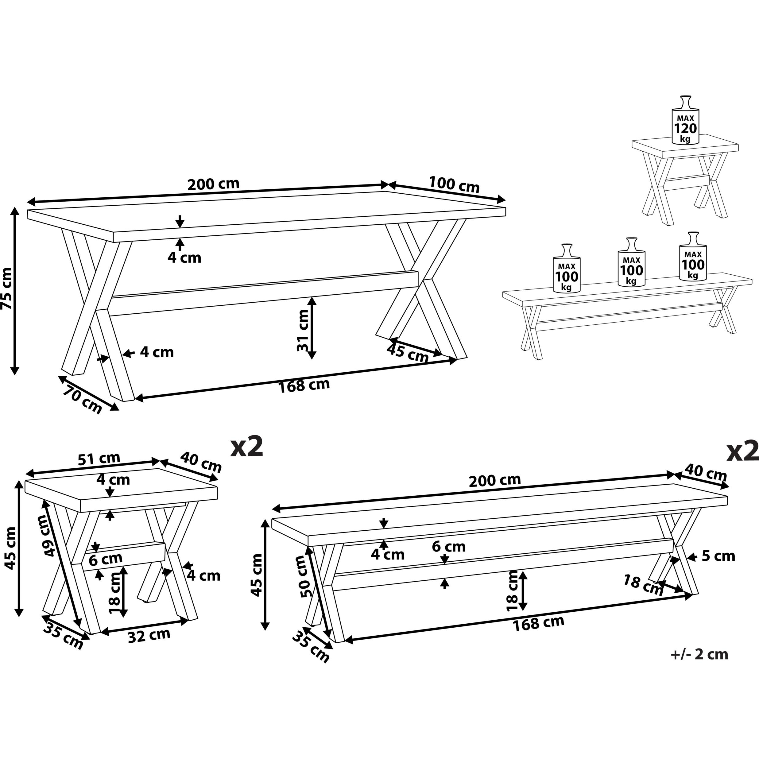 Thumbnail - Beliani, Gartentisch + Balkontisch, Gartenmöbel Set Faserzement weiss 8-Sitzer 5-teilig OLBIA (200 cm)
