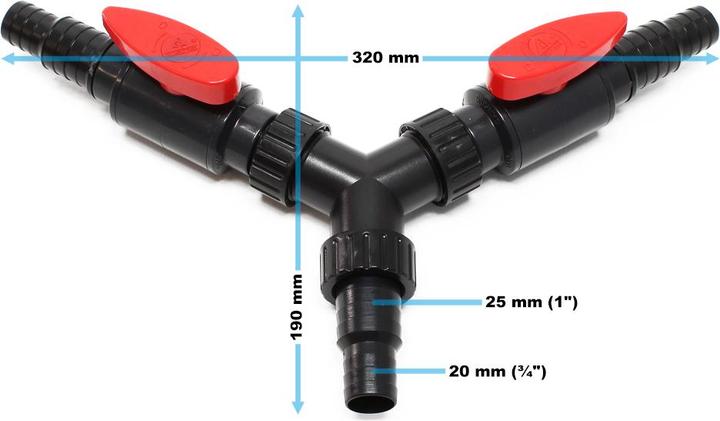 Produktbild Wiltec Y-Verteiler Absperrhahn 20/25mm Stufentülle Verbinder Schlauchverbinder Schlauch (Verteiler, 25 mm)