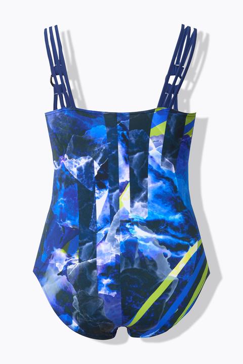 Actual product image Ulla Popken Blue Stroke One Piece Split Strap Swimsuit (42)