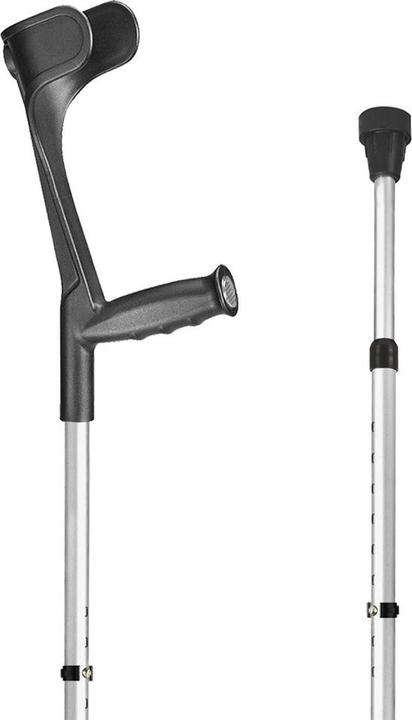 Produktbild Sahag Krücken Ergo Hartgriff alu schwarz -140kg Clipverstellung 2 Reflektoren