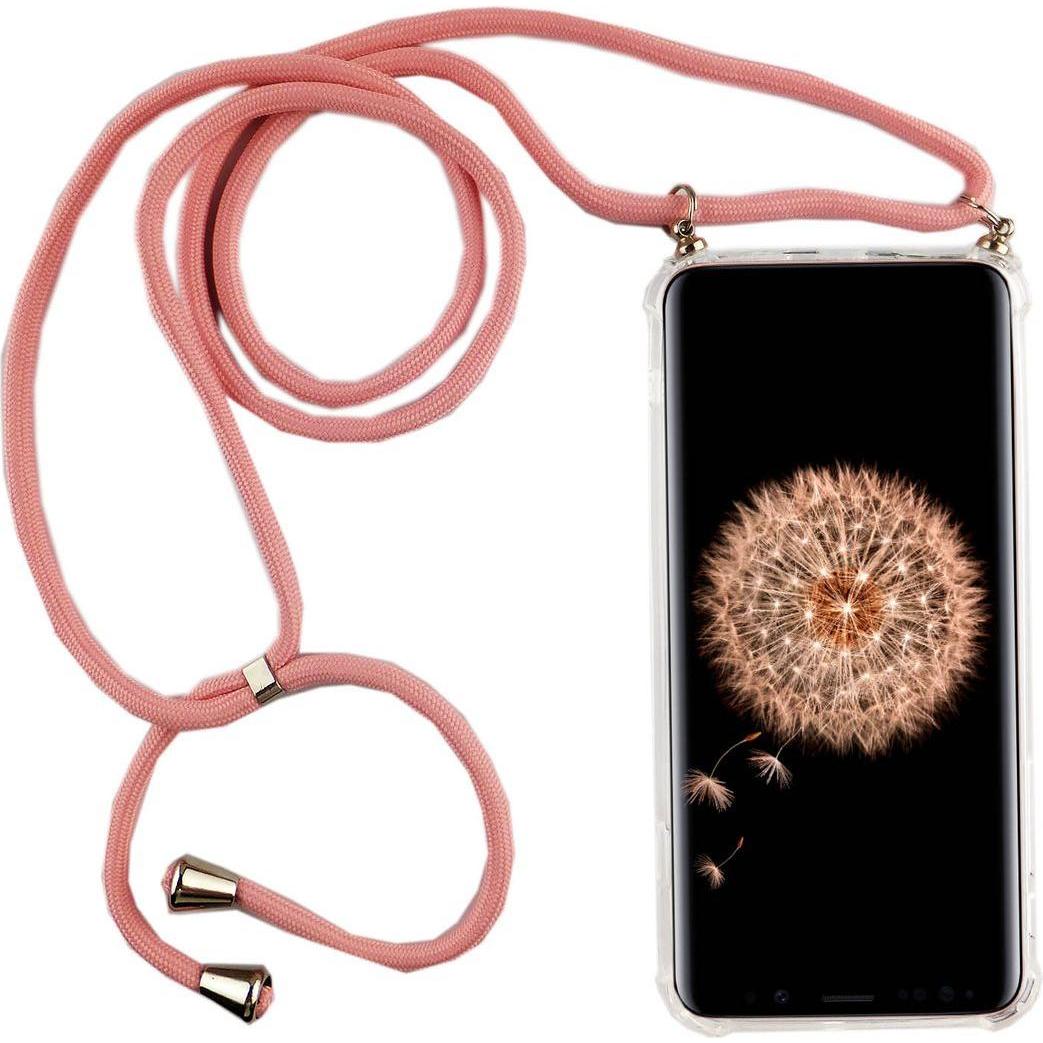 König Design Handykette für Samsung Galaxy S9 Plus mit Band Case zum umhängen Kordel Rosa Neu, Handykette, Transparent