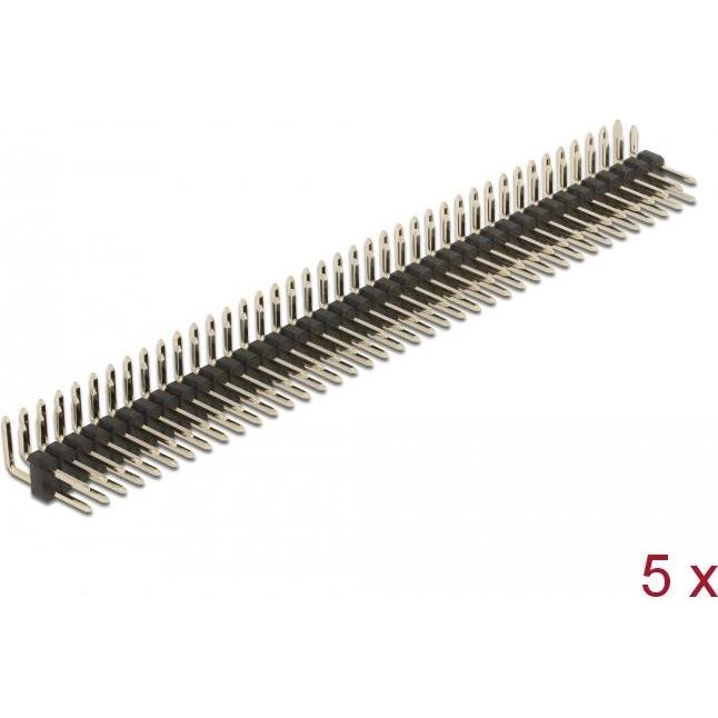 Delock Stiftleiste 40 Pin, Rastermass 2,54 mm, 2-reihig, gewinkelt, 5 Stück, Elektronikkabel + Stecker, Schwarz