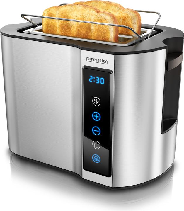 Arendo Toaster stainless steel 2 slices short slot, bread roll attachment, touch panel, display with