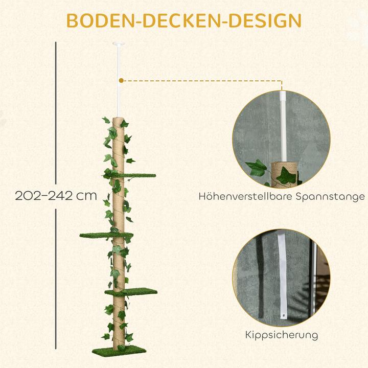 Produktbild PawHut Katzenbaum Spanplatte (242 cm, Grün+Gelb)