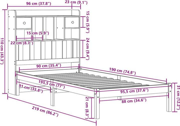 Image du produit vidaXL Bett mit Regal (140 x 200 cm)