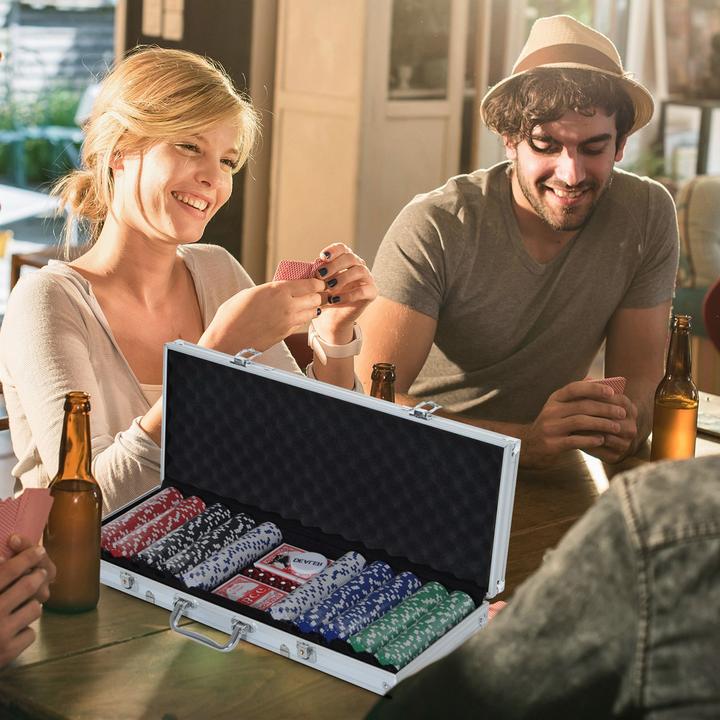 Image du produit Homcom Mallette de poker incluant un set de poker (Allemand, Français, Italien, Anglais)