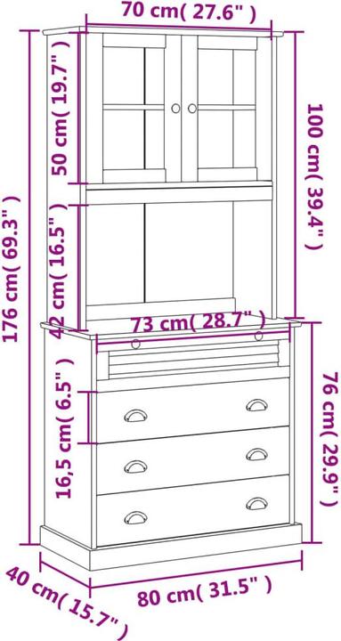 Actual product image vidaXL Zora (80 x 40 x 176 cm)
