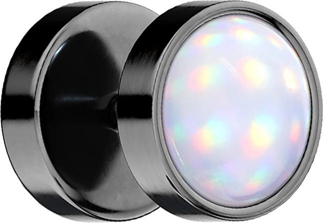 Produktbild Star Piercing Fake Plug schwarz mit Opalite weiss (ohne Messing, Chirurgenstahl 316L)