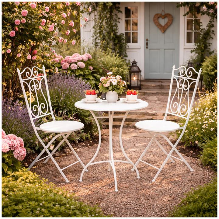 Produktbild HTI-Living Bistro Sitzgruppe Metall Creme Tisch mit 2 Stühlen Balkon Set Gartenmöbel