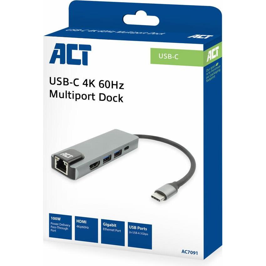 Thumbnail - ACT AC7091 (USB-C, 5 Ports), Dockingstation + USB Hub, Grau