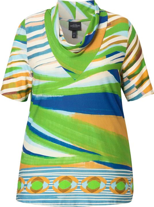 Actual product image Ulla Popken Printed Short Sleeve Waterfall Neck Tee (46, 48)