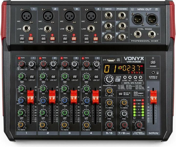 Vonyx VM-KG08 - 8-kanaals mengpaneel Bluetooth, DSP, mp3 speler en USB audio interface