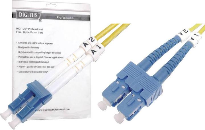 Produktbild Digitus LWL Patchkabel LC/SC 09/125µm Singelmode Duplex Halogenfrei mit Messprotokoll gelb 3m (3 m)