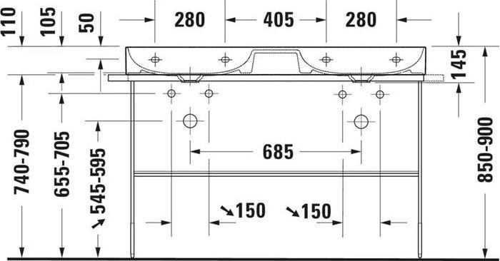 Produktbild Duravit Doppelwaschtisch DURASQUARE o ÜL m HLB geschli 1200x470mm 1 HL we WG (470 mm, 1200 mm)