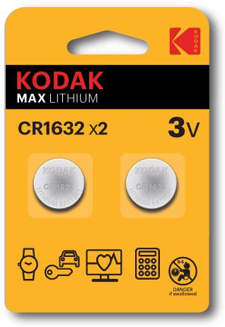 Produktbild Kodak MAX Knapcellebatterier CR1632 (2 Stk., CR1632, 120 mAh)