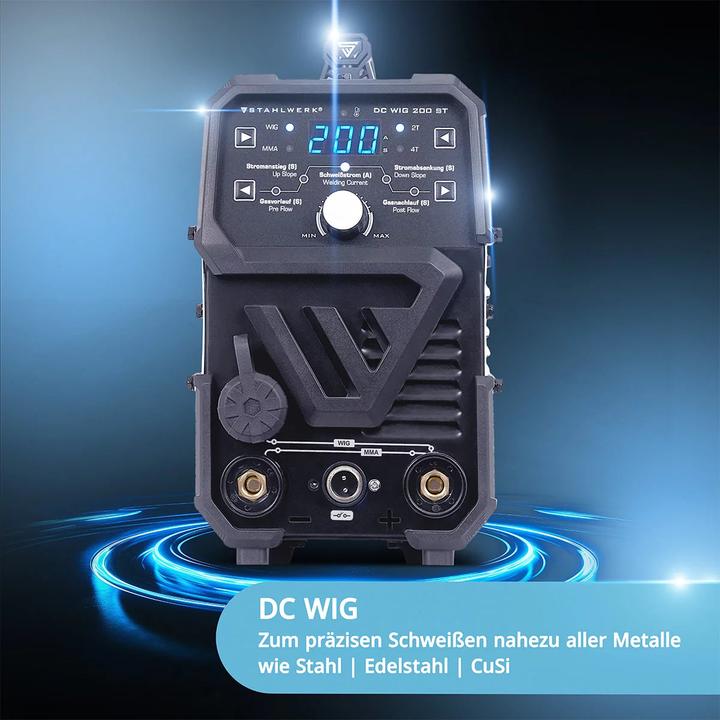 Produktbild Stahlwerk 2-in-1 Kombi Schweissgerät DC WIG 200 ST mit 200A ARC/MMA/E-Hand-Funktion und HF-Zündung