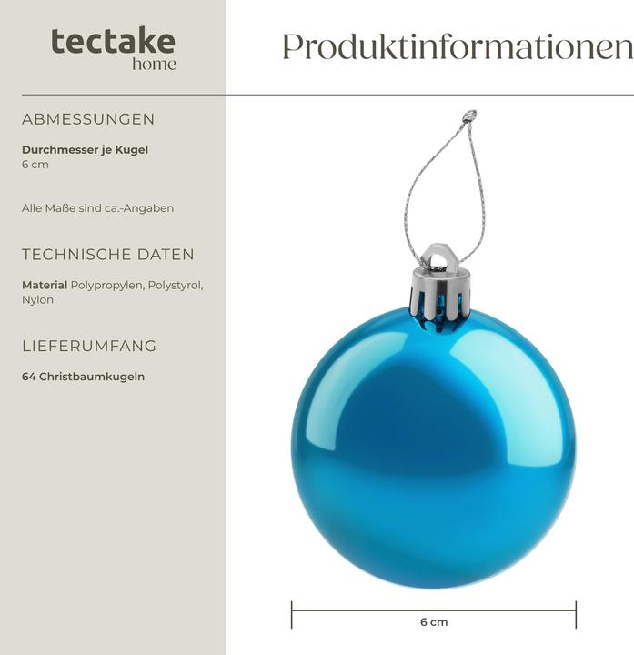 Produktbild tectake Weihnachtskugeln (64 -teilig)